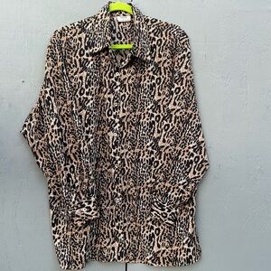 Style Exchange Vintage Satin Animal Leopard Cheetah Print Tunic Blouse Womens 80